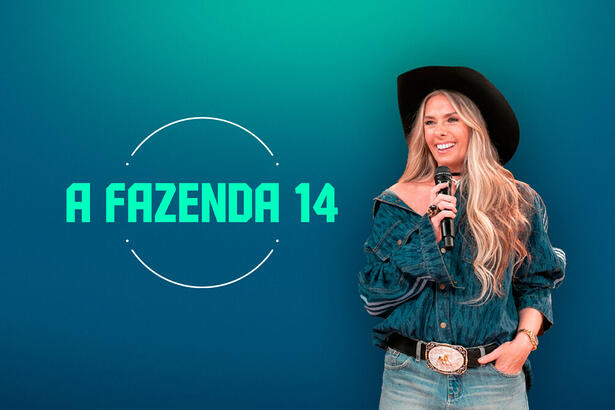 Adriane Galisteu e o logo de A Fazenda 14