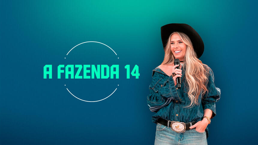 Adriane Galisteu e o logo de A Fazenda 14