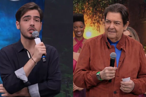 João Guilherme e Faustão em uma montagem - ambos nos estúdios do Faustão na Band