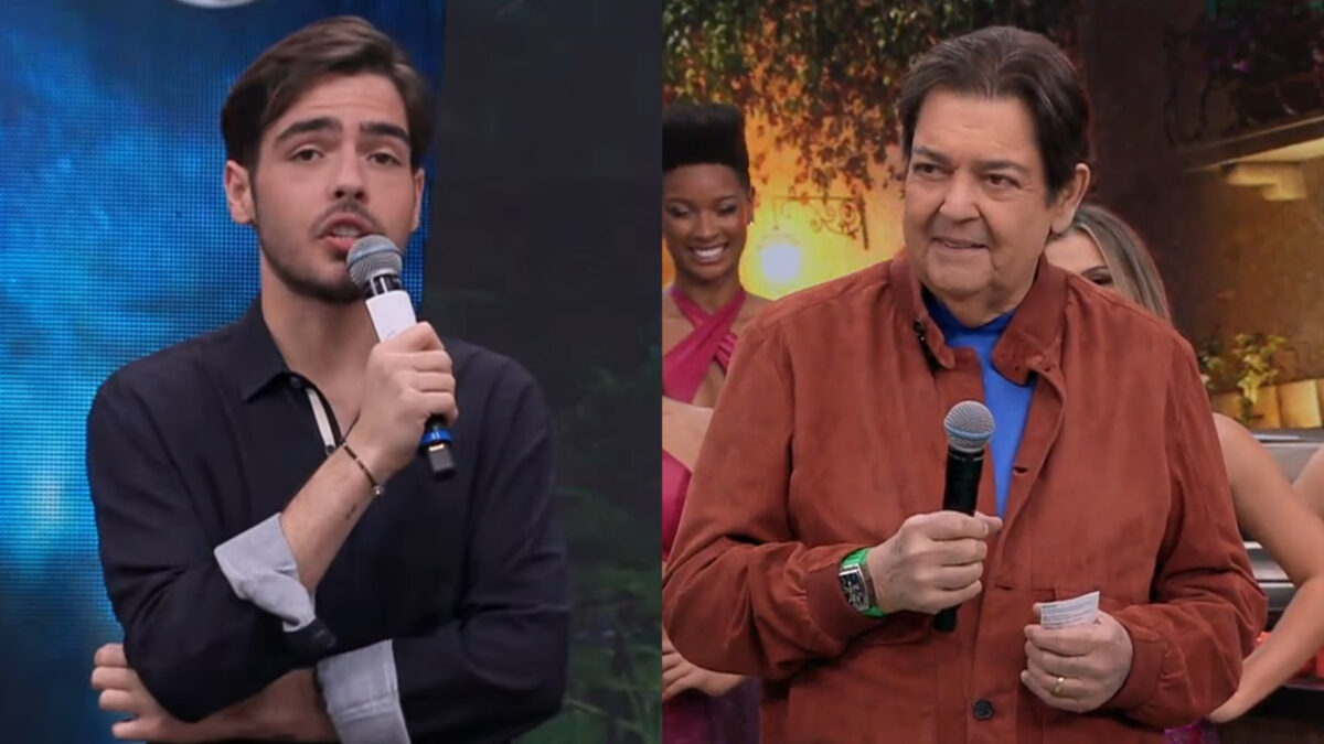 João Guilherme e Faustão em uma montagem - ambos nos estúdios do Faustão na Band