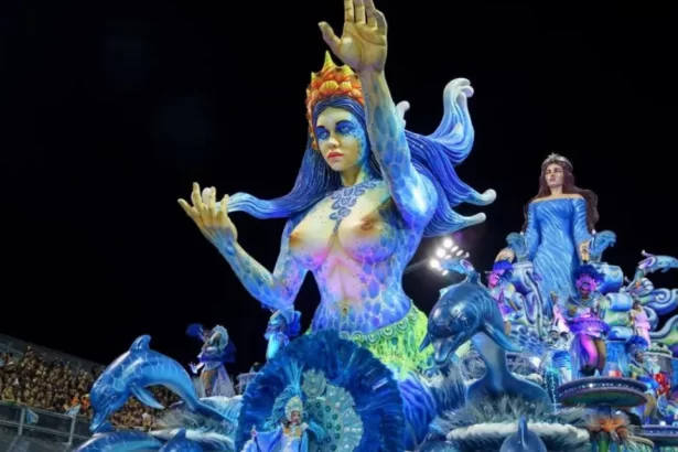 Trecho do desfile da Mancha Verde, no desfile do Carnaval em 2022