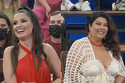 Montagem com Juliette e Fabiana Karla no palco do Altas Horas