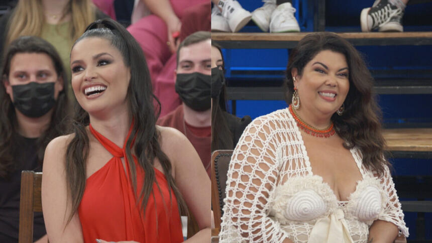 Montagem com Juliette e Fabiana Karla no palco do Altas Horas