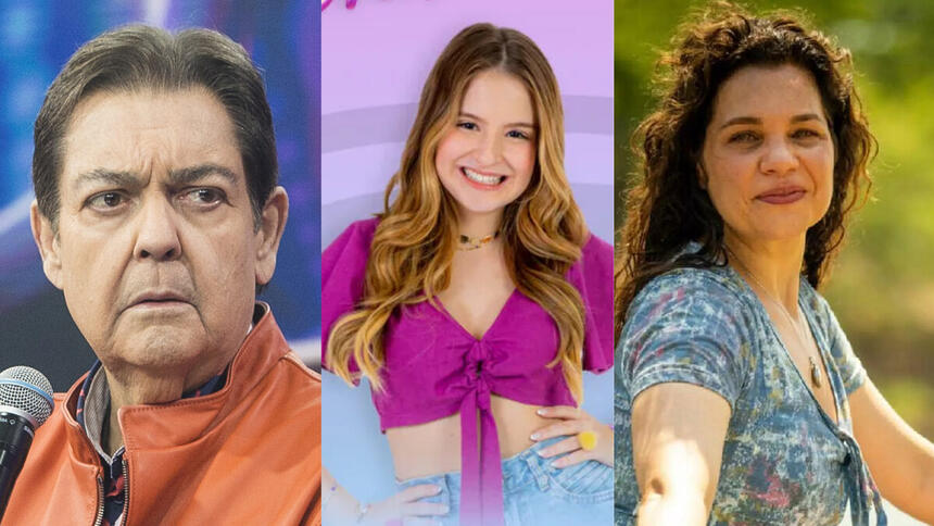 Montagem com Faustão, Poliana e Maria Bruaca de Pantanal