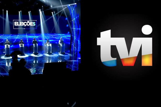 Montagem com o debate na Band e logo da TVI