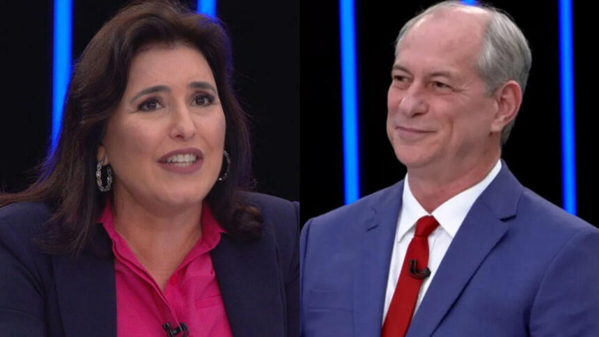 Simone Tebet e Ciro Gomes em um montagem, ambos na sabatina no JN