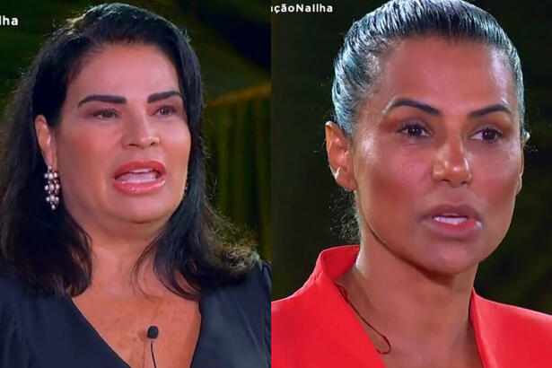 Solange e Jaciara em uma montagem - trechos da votação no Ilha Record 2