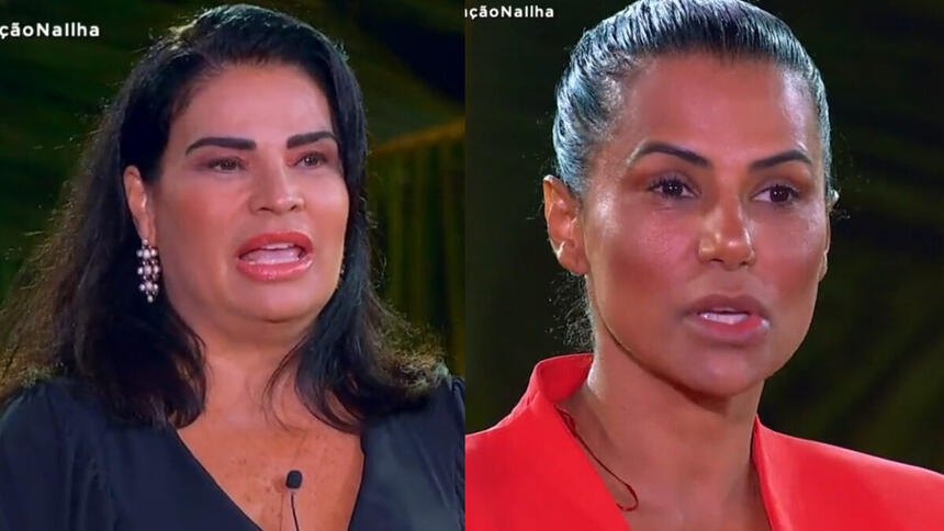 Solange e Jaciara em uma montagem - trechos da votação no Ilha Record 2