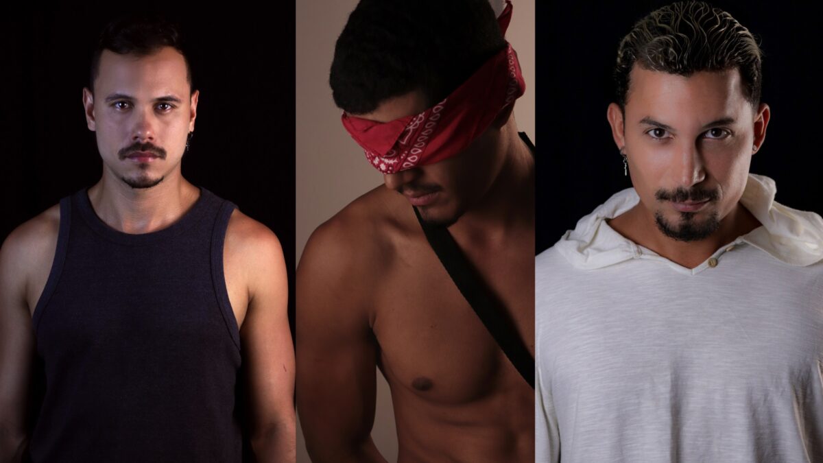 João Victor Guedes, Michael Di'Martino e Stefano Maximino em uma montagem