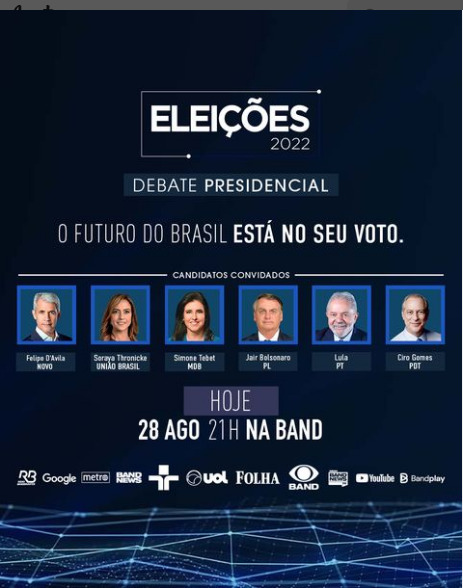 Folheto do Debate na Band mostrando a posição dos candidatos que foi alterada a pedido de Bolsonaro 