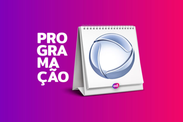Arte gráfica da programação da Record TV com o logo da emissora