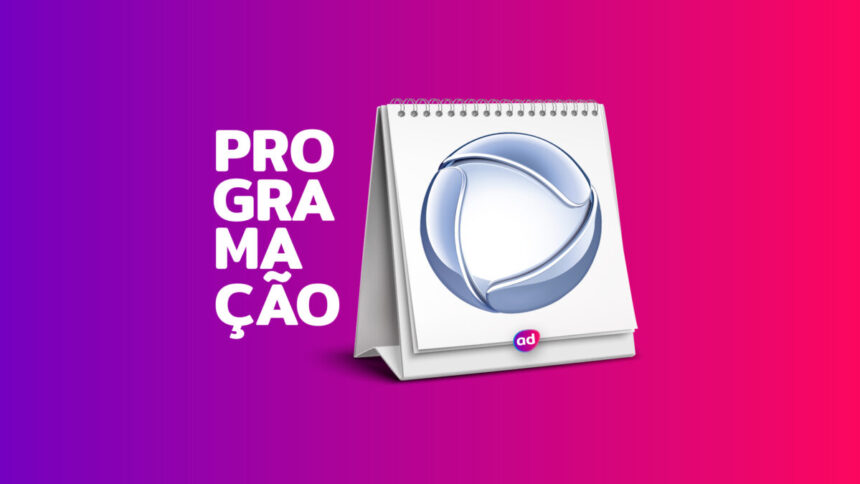 Arte gráfica da programação da Record TV com o logo da emissora