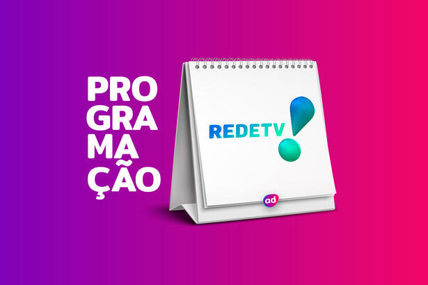 Arte de divulgação da programação da RedeTV! com o logo da emissora