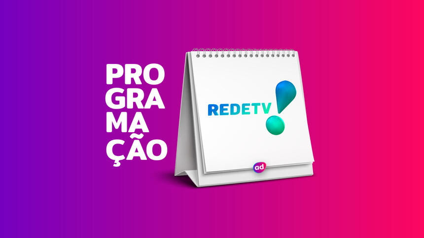 Arte de divulgação da programação da RedeTV! com o logo da emissora