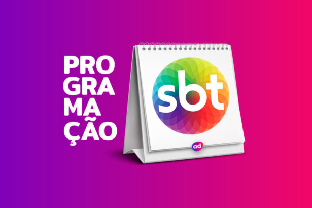 Arte de divulgação da programação do SBT com o logo da emissora