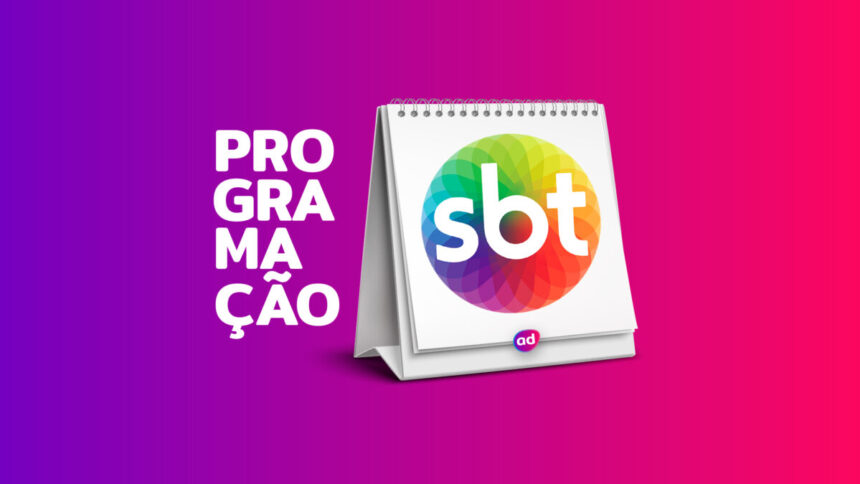 Arte de divulgação da programação do SBT com o logo da emissora