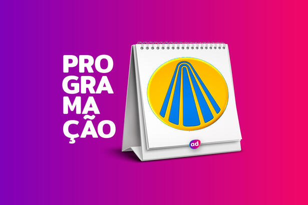 Arte de divulgação da programação da TV Aparecida com o logo da emissora
