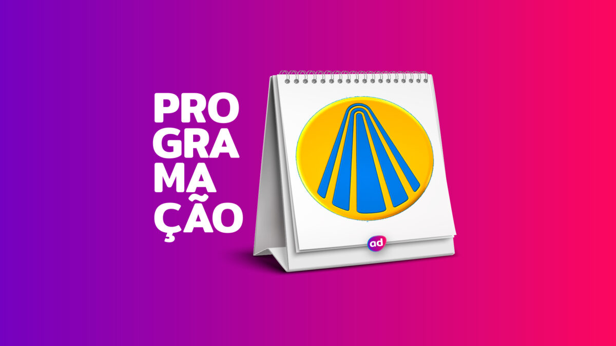 Arte de divulgação da programação da TV Aparecida com o logo da emissora