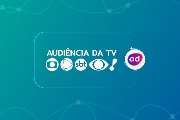 Arte gráfica dos consolidados de audiência da TV com os logos da TV Globo, Record TV, SBT, Band e RedeTV