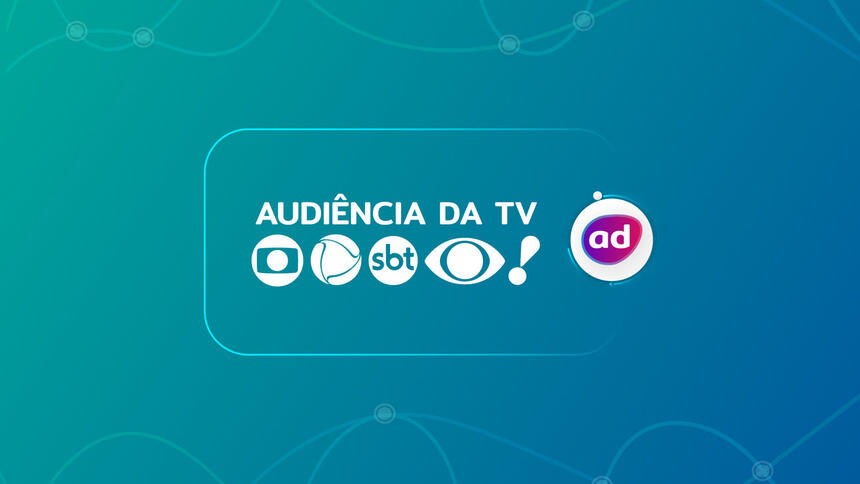Arte gráfica dos consolidados de audiência da TV com os logos da TV Globo, Record TV, SBT, Band e RedeTV