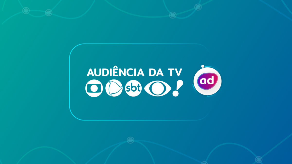 Arte gráfica dos consolidados de audiência da TV com os logos da TV Globo, Record TV, SBT, Band e RedeTV