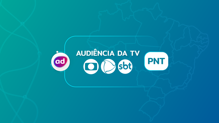 Arte gráfica dos consolidados de audiência da TV Globo, Record TV, SBT, Band e RedeTV no PNT