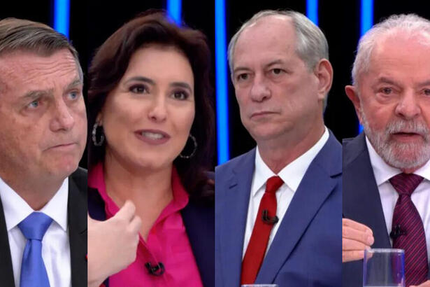 Jair Bolsonaro, Simone Tebet, Ciro Gomes e Lula - montagem de suas participações no Jornal Nacional