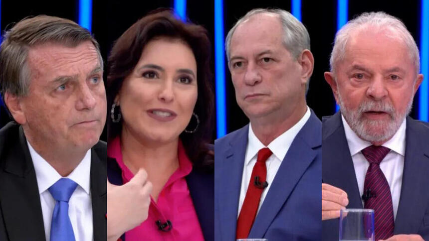 Jair Bolsonaro, Simone Tebet, Ciro Gomes e Lula - montagem de suas participações no Jornal Nacional