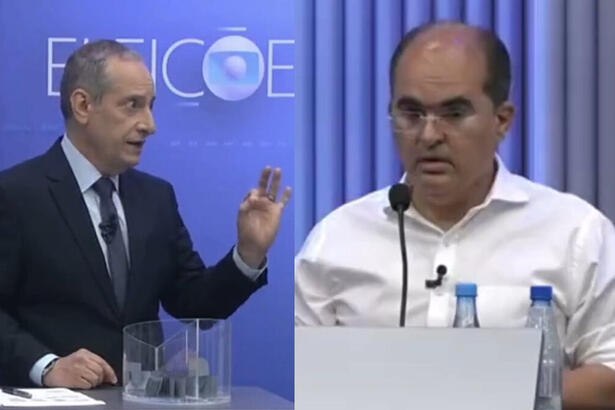 José Roberto Burnier e candidato Ricardo Nicolau, em uma montagem com trechos do debate no Amazonas