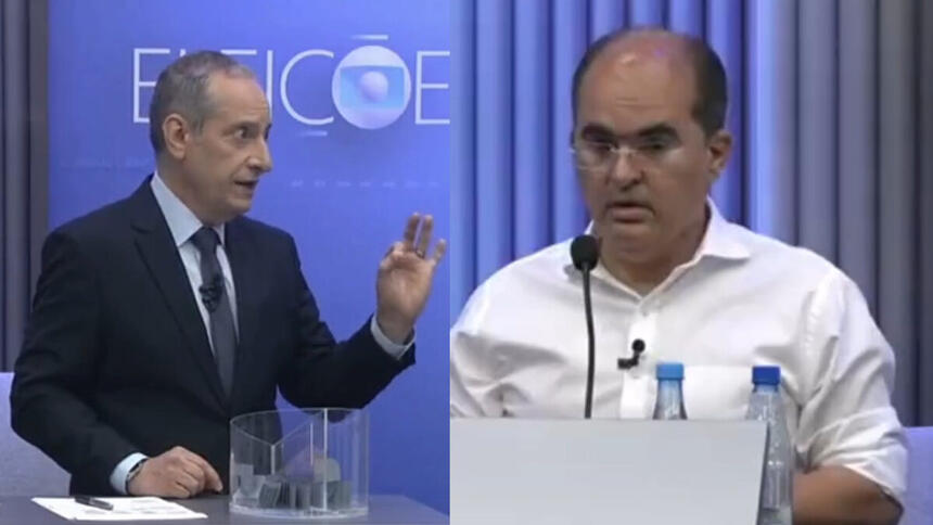 José Roberto Burnier e candidato Ricardo Nicolau, em uma montagem com trechos do debate no Amazonas