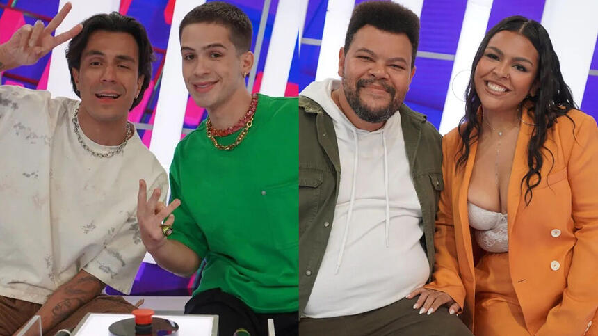 Montagem João Guilherme e Pelu; Babu e Livia durante gravação do Caldeirão, da TV Globo