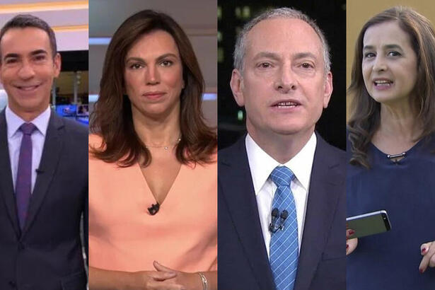 Cesar Tralli, Ana Paula Araújo, José Roberto Burnier e Graziela Azevedo em uma montagem