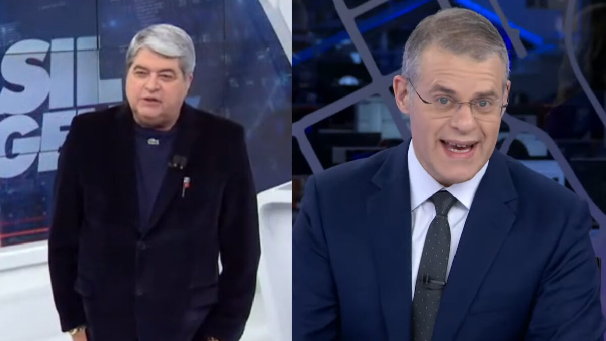 Datena, no Brasil Urgente, em montagem com Eduardo Oinegue, no Jornal da Band