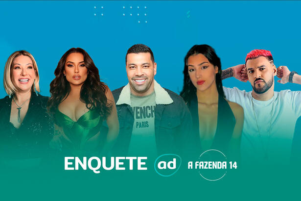 Arte da Enquete do Paiol de A Fazenda 14 com Baronesa, Suzi Sassaki, André Santos, Bia Miranda e MC Créu