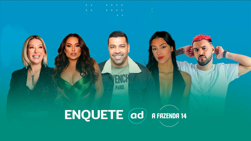 Arte da Enquete do Paiol de A Fazenda 14 com Baronesa, Suzi Sassaki, André Santos, Bia Miranda e MC Créu