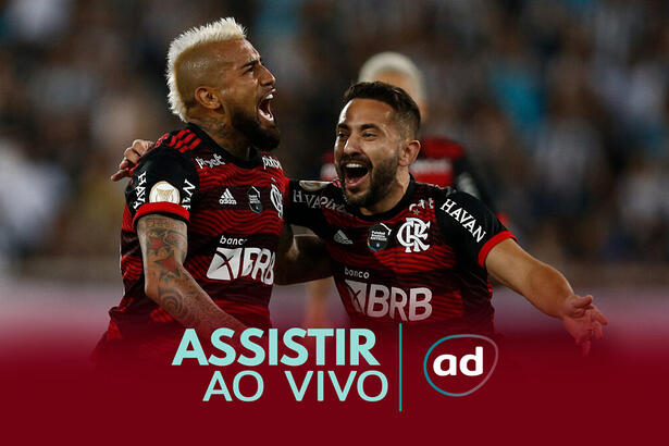 Vidal e Cebolinha na arte de divulgação de como assistir ao vivo a partida Goiás x Flamengo