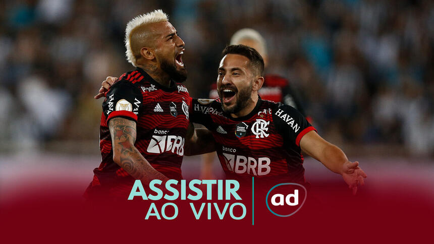 Vidal e Cebolinha na arte de divulgação de como assistir ao vivo a partida Goiás x Flamengo