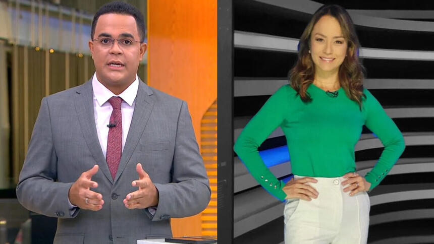 Marcelo Pereira, nos estúdios do Hora 1, em montagem com Lidiane Shayuri, nos estúdios do Jornal da Record