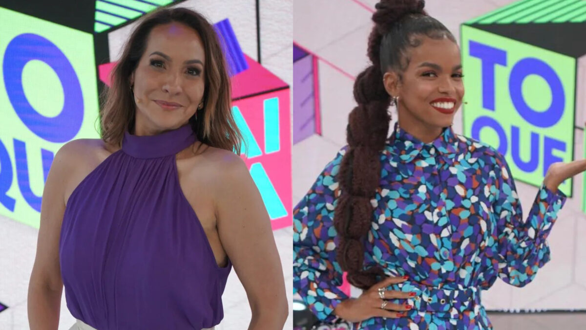 Maria Beltrão e Jeniffer Nascimento em montagem nos estúdios do Caldeirão