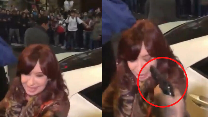 Momento em que homem aponta arma para cabeça da vice-presidente Cristina Kirchner