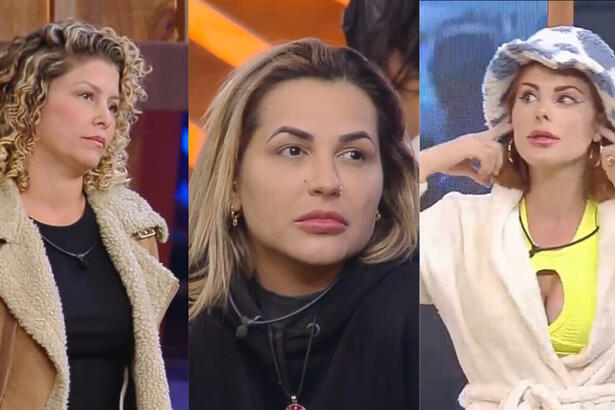 Montagem com Bárbara Borges, Deolane Bezerra e Deborah Albquequer na última dinâmica de A Fazenda 14