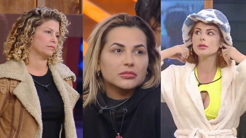 Montagem com Bárbara Borges, Deolane Bezerra e Deborah Albquequer na última dinâmica de A Fazenda 14