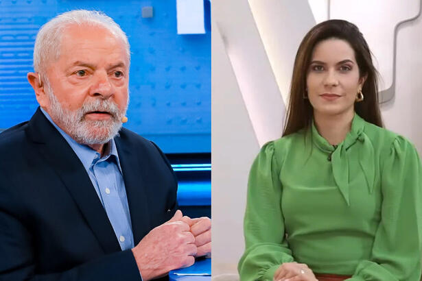 Montagem de Luiz Inácio Lula da Silva ao lado de Débora Bergamasco no Debate do SBT