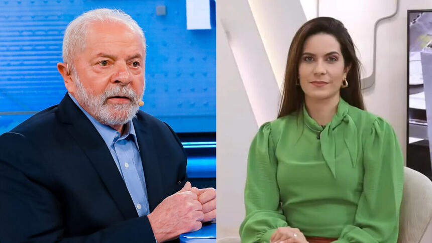 Montagem de Luiz Inácio Lula da Silva ao lado de Débora Bergamasco no Debate do SBT