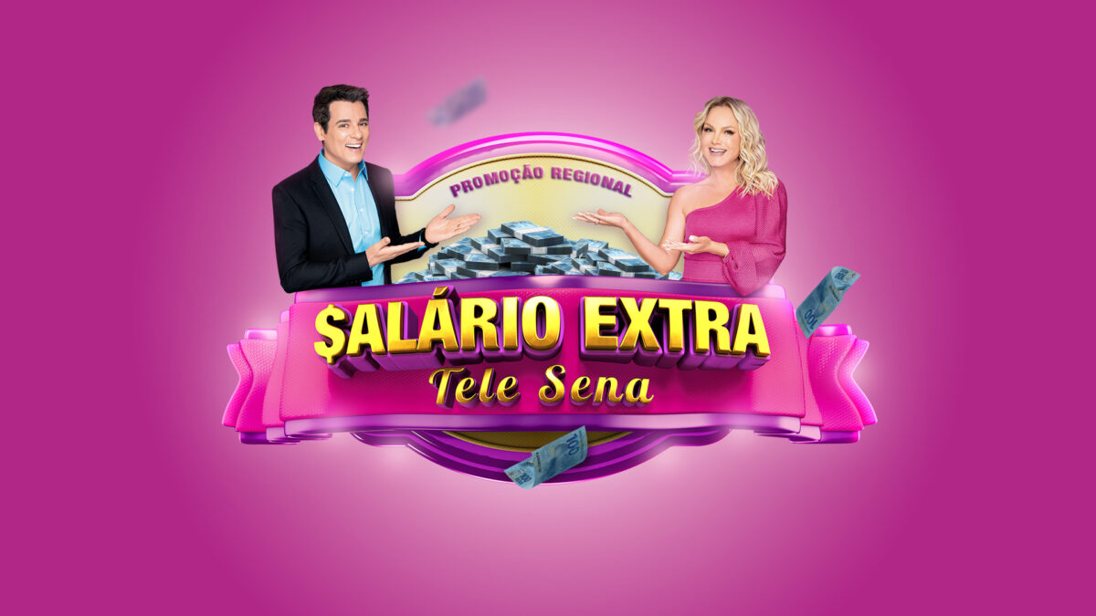 Arte de divulgação da promoção Salário Extra da Tele Sena de Primavera com Celso Portiolli e Eliana