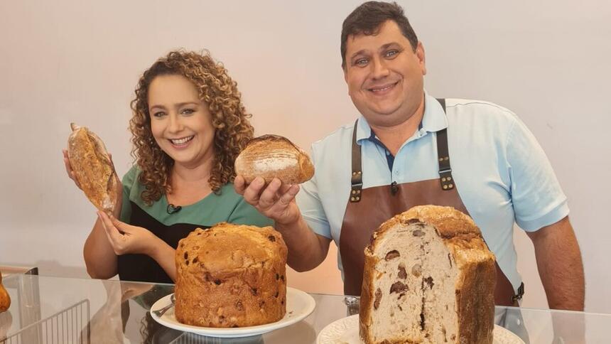 Padre Chef Evandro e Letícia Andrade durante gravação do Sabor de Vida, da TV Aparecida