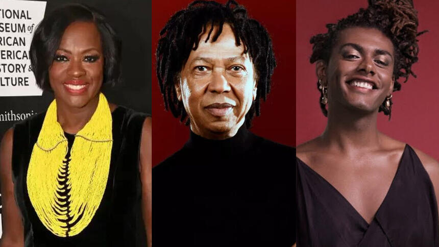 Viola Davis, Djavan e Liniker em uma motagem