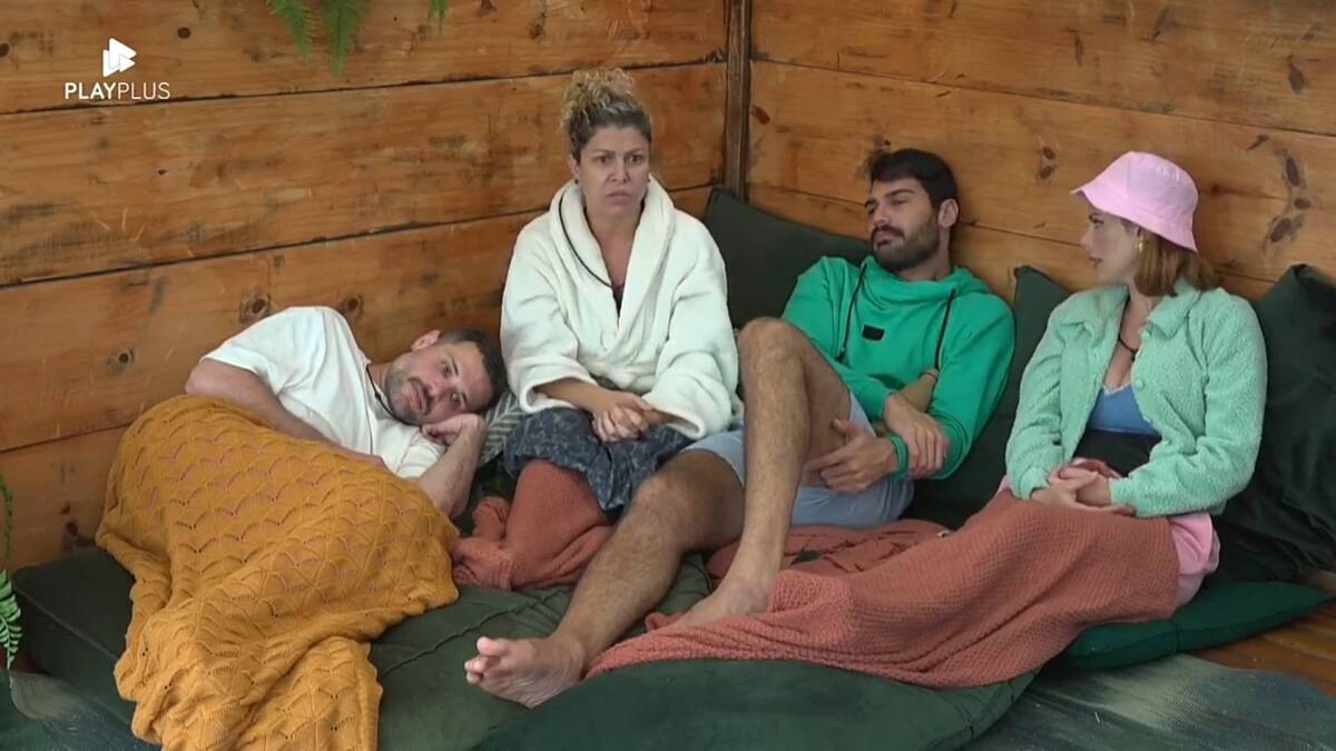Alex Gallete, Shayan Haghbin, Deborah Albuquerque e Bábarba Borges na casa da árvore em A Fazenda 14
