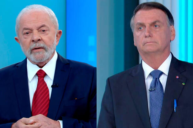 Print de Lula e Bolsonaro durante debate na TV Globo