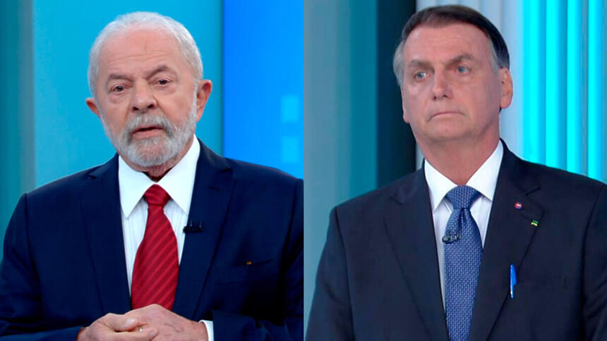 Print de Lula e Bolsonaro durante debate na TV Globo